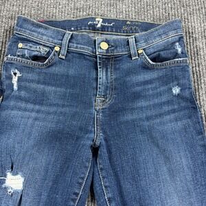 7 For‎ All Mankind The Ankle Skinny Jeans Womens 26 Blue Distressed Ripped